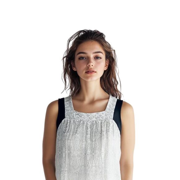 MORGAN CARPER Anthropologie Gray/White IKAT Loose Shift Dress Leather Trim Sz M - Picture 3 of 9